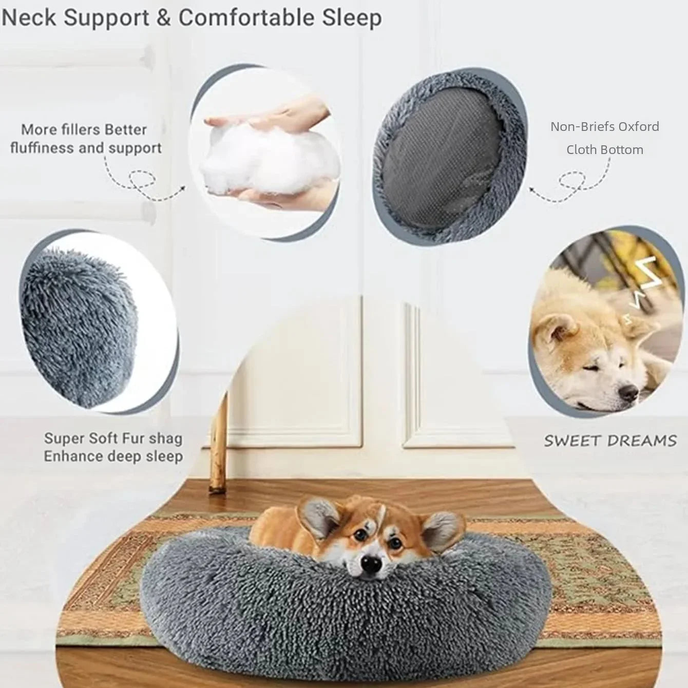Lit Rond Moelleux pour Chien & Chat - Nid Douillet Ultra Doux ( 6 Tailles )